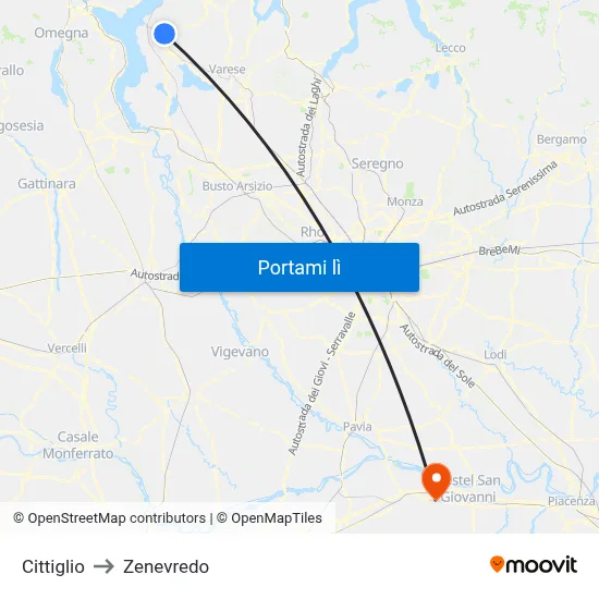 Cittiglio to Zenevredo map