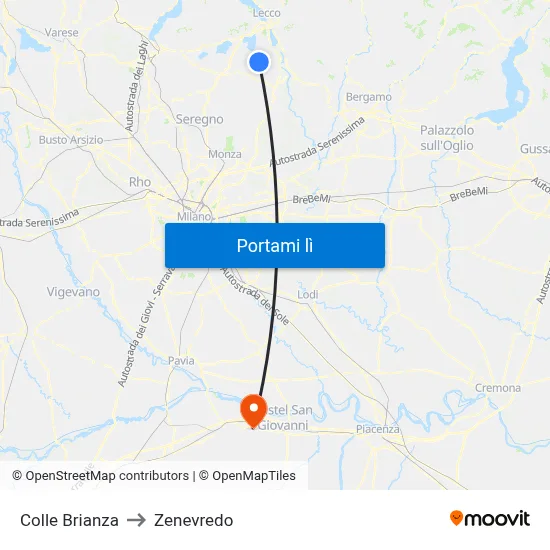 Colle Brianza to Zenevredo map
