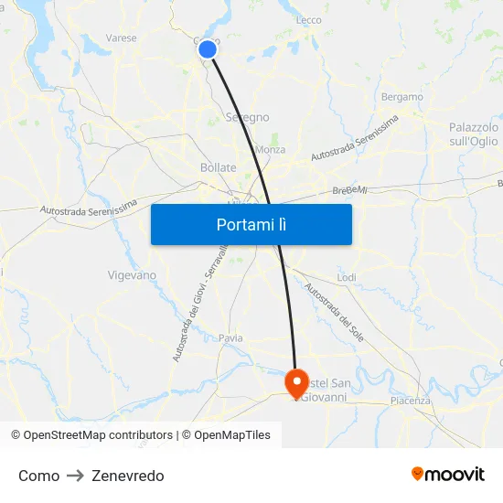 Como to Zenevredo map