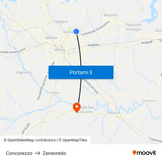 Concorezzo to Zenevredo map