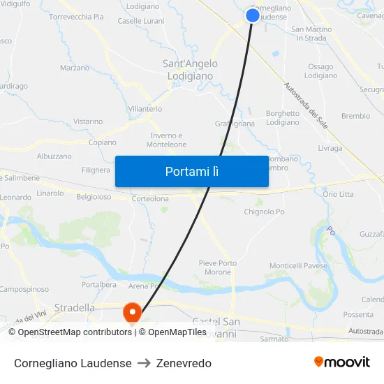 Cornegliano Laudense to Zenevredo map