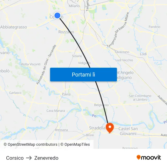Corsico to Zenevredo map