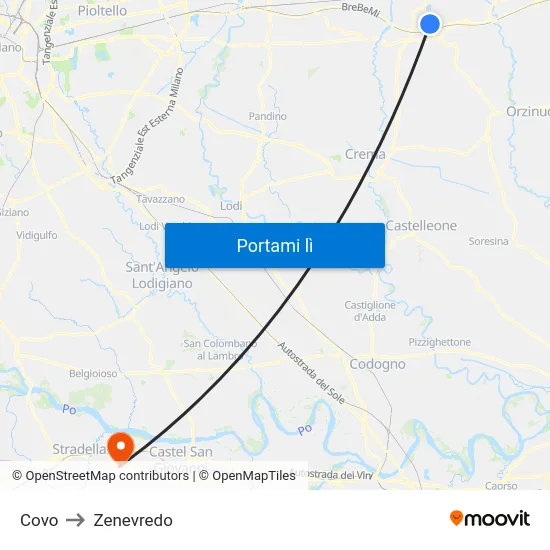 Covo to Zenevredo map