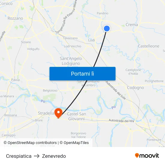 Crespiatica to Zenevredo map