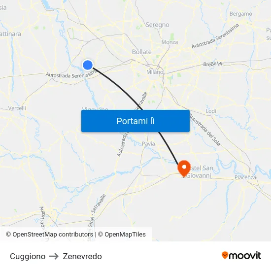 Cuggiono to Zenevredo map