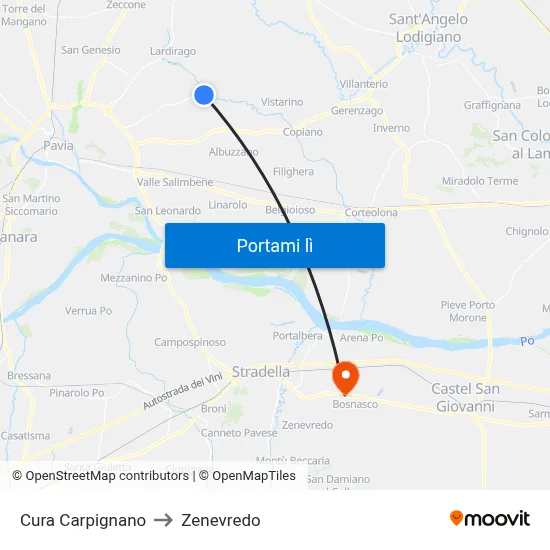 Cura Carpignano to Zenevredo map