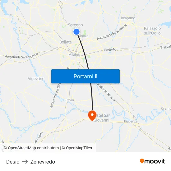 Desio to Zenevredo map