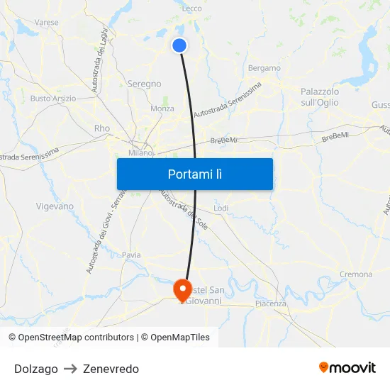 Dolzago to Zenevredo map