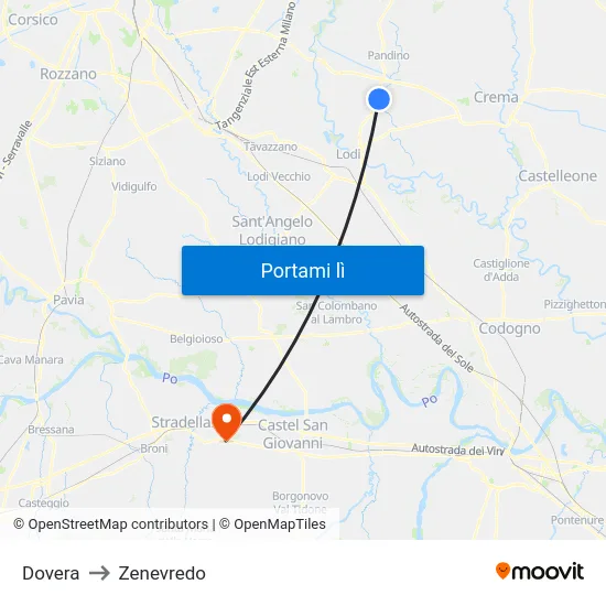 Dovera to Zenevredo map