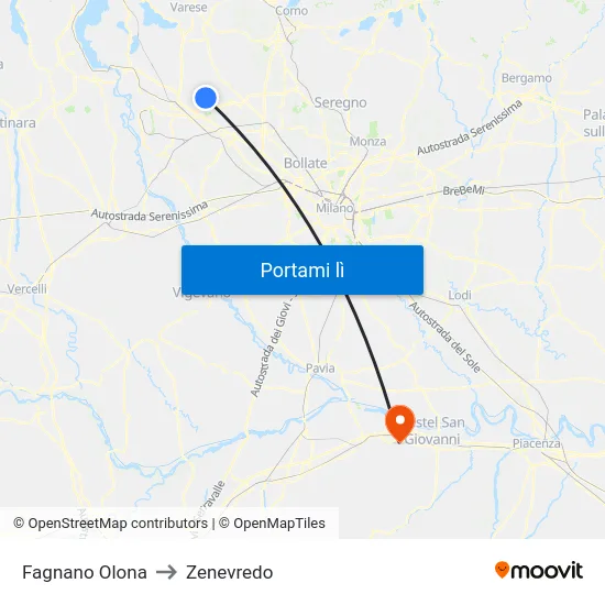 Fagnano Olona to Zenevredo map