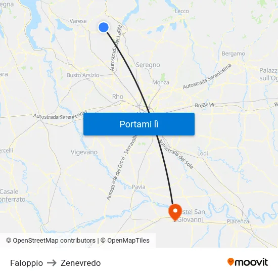 Faloppio to Zenevredo map