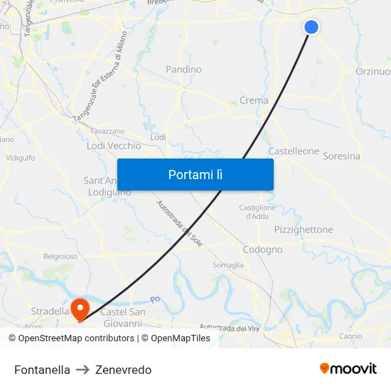 Fontanella to Zenevredo map