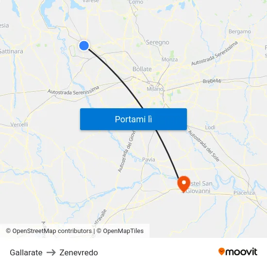Gallarate to Zenevredo map