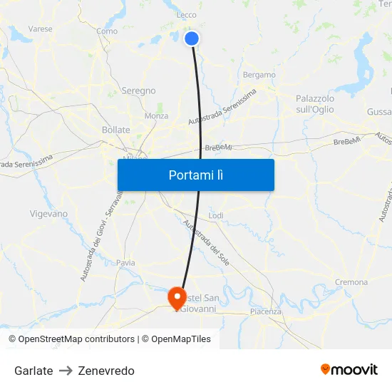 Garlate to Zenevredo map