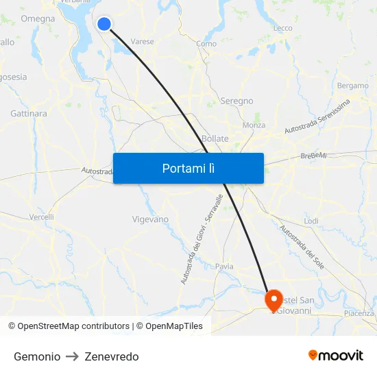 Gemonio to Zenevredo map