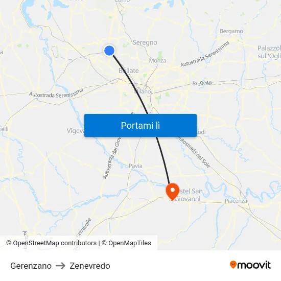 Gerenzano to Zenevredo map