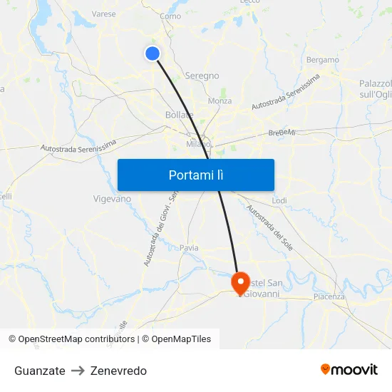 Guanzate to Zenevredo map