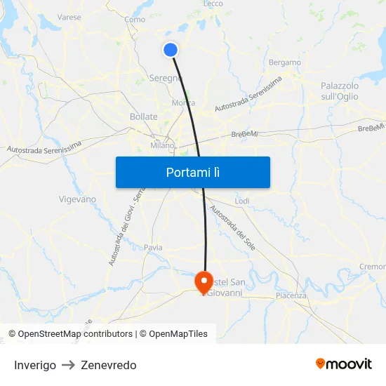 Inverigo to Zenevredo map
