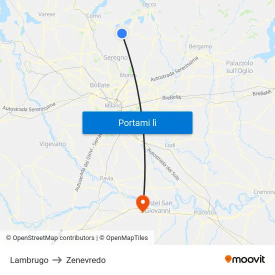Lambrugo to Zenevredo map