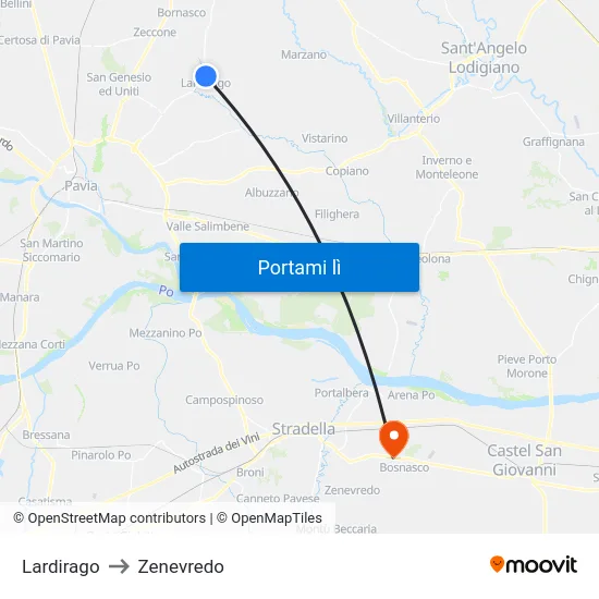 Lardirago to Zenevredo map
