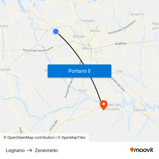 Legnano to Zenevredo map