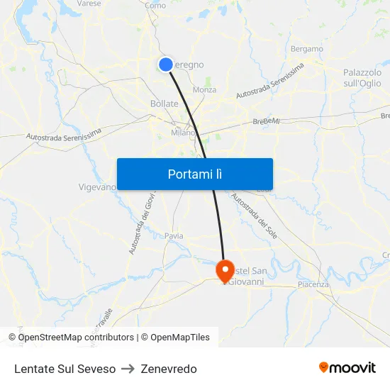 Lentate Sul Seveso to Zenevredo map