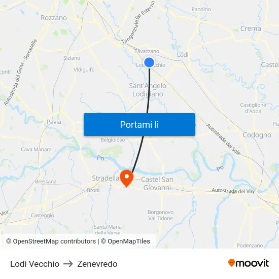 Lodi Vecchio to Zenevredo map