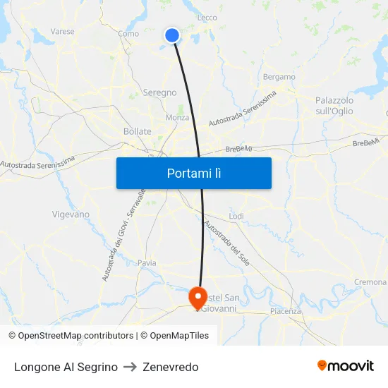 Longone Al Segrino to Zenevredo map