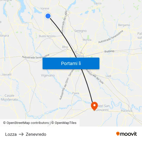 Lozza to Zenevredo map