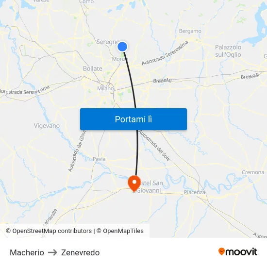 Macherio to Zenevredo map