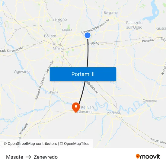 Masate to Zenevredo map