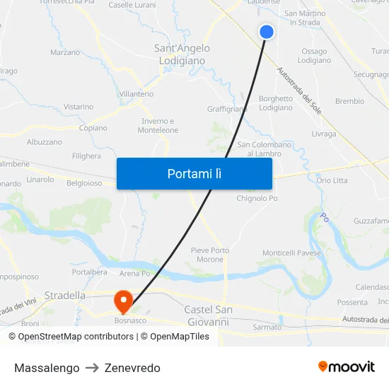 Massalengo to Zenevredo map