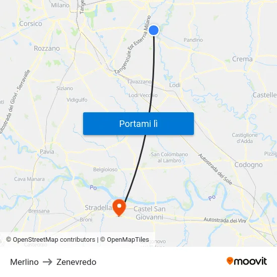 Merlino to Zenevredo map