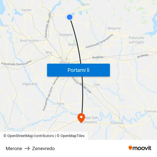 Merone to Zenevredo map