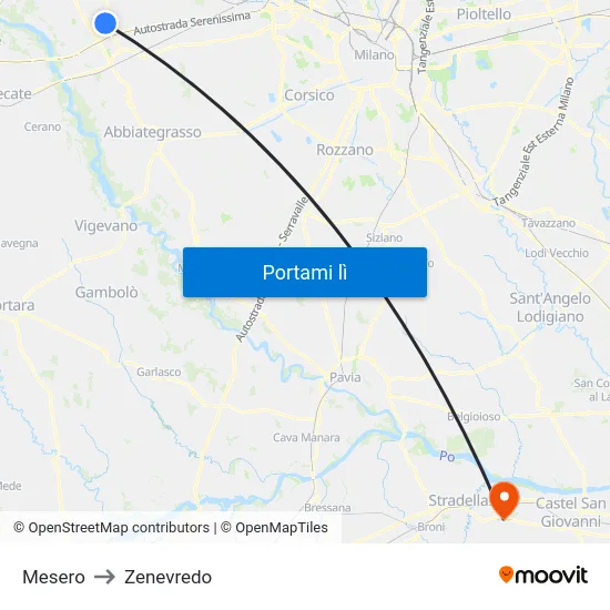 Mesero to Zenevredo map