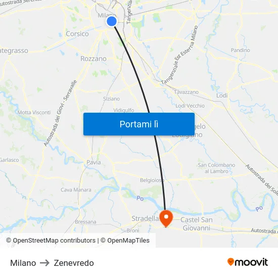 Milano to Zenevredo map