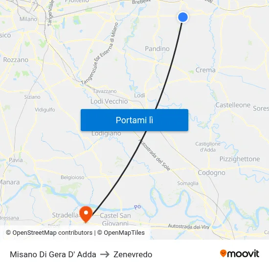Misano Di Gera D' Adda to Zenevredo map