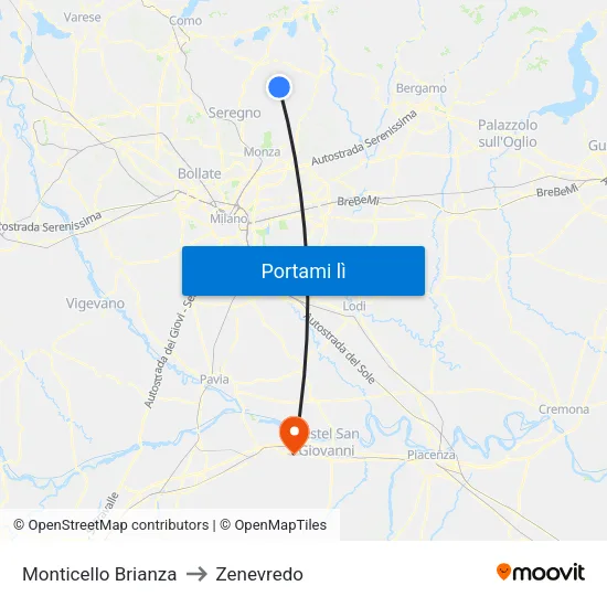 Monticello Brianza to Zenevredo map