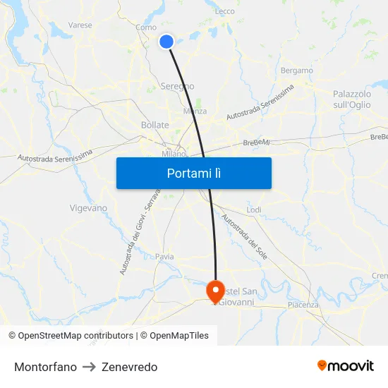 Montorfano to Zenevredo map