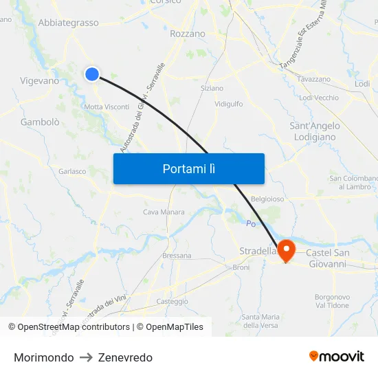 Morimondo to Zenevredo map