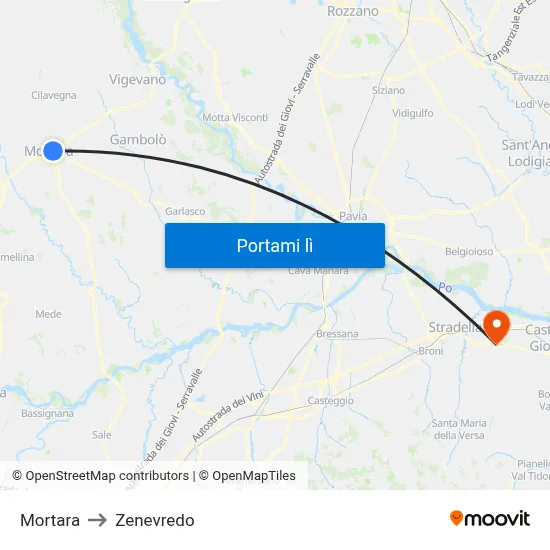 Mortara to Zenevredo map