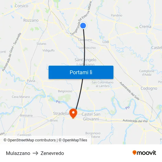 Mulazzano to Zenevredo map