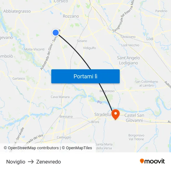 Noviglio to Zenevredo map