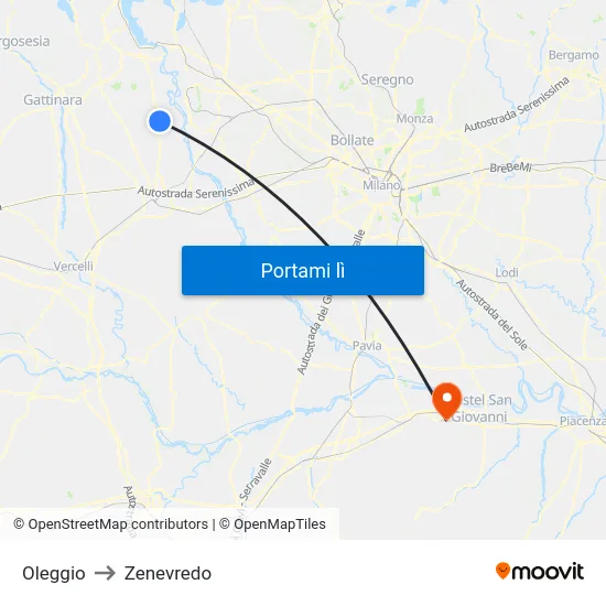 Oleggio to Zenevredo map