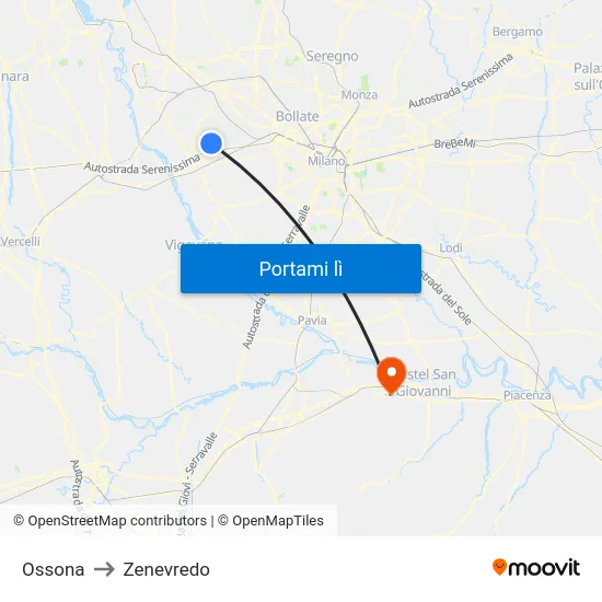 Ossona to Zenevredo map