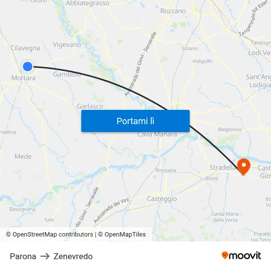 Parona to Zenevredo map