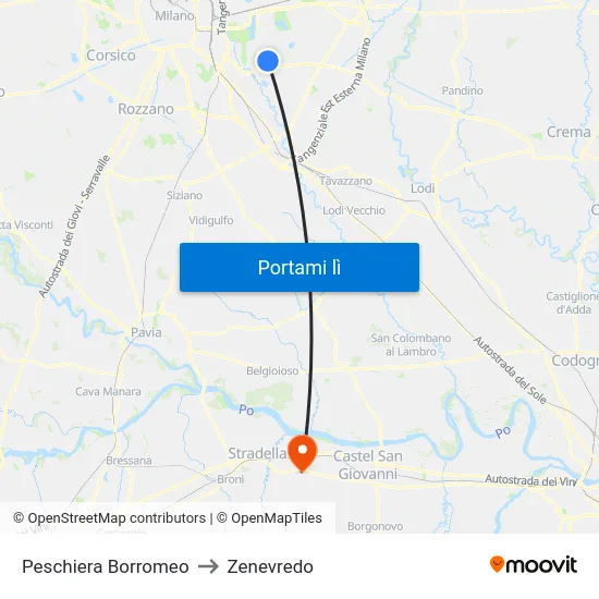 Peschiera Borromeo to Zenevredo map