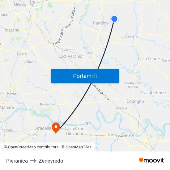 Pieranica to Zenevredo map