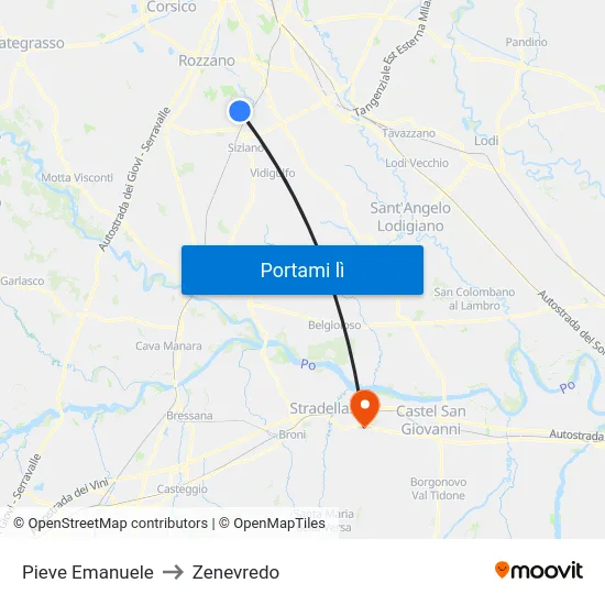 Pieve Emanuele to Zenevredo map