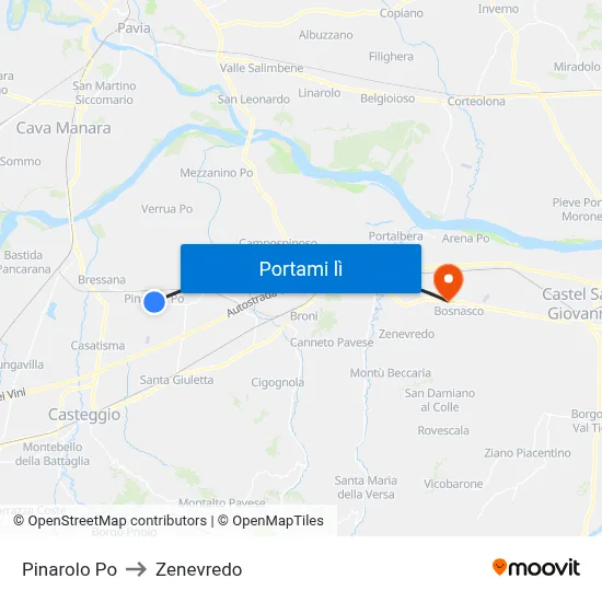 Pinarolo Po to Zenevredo map